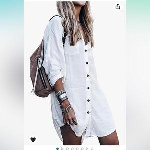 POGTMM Women's Swimsuits Cover up, Button Down Shirt Beach Dress, medium NWOT